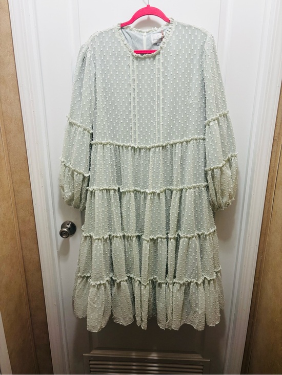 Dainty Jewells Dresses & Skirts - Dainty Jewells Light Sage Tiered Swiss Dot Dress